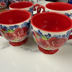 The Pioneer Woman Heritage Floral  Red and Blue Floral Ceramic Mugs